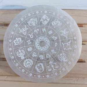 ☮️ ZODiAC SymboL WHEEL ⭐ White SeLenite Energy GRiD CRYSTAL charging Plate Gift